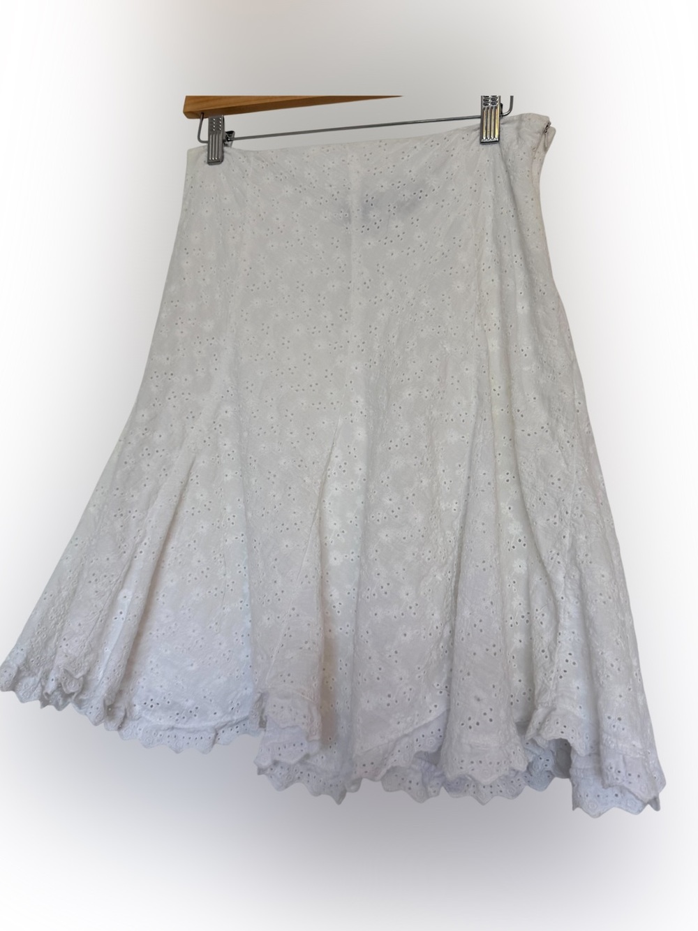 Tracy Evans Limited White Cotton Eyelet Flare Skirt Size 5 Cottagecore